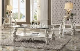 Our living room furniture category has a wide selection of living room furniture and accessories ranging from small accent side table to large sectional sofas and multi piece entertainment center wall units. 3 Piece Acme Versailles Glass Top Coffee Table Set Bone White Finish Usa Furniture Online