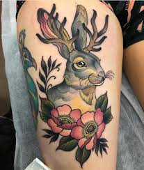 This Is Why Ebony Mellowship Is Worth The Drive From Perth Love Love Love My New Tattoo Southwesttattoo Jackalope Fake Skin Tattoo Tattoos Bunny Tattoos