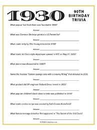 1930s trivia questions and answers printable. 90th Birthday Party Ideas 100 Ideas For A Memorable 90th Birthday Celebration