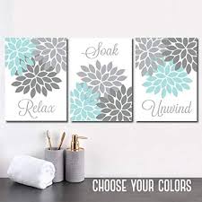 Aqua Gray Bathroom Wall Art Canvas Or Prints Flower Bathroom Pictures Relax Soak Unwind Bathroom Decor Set Of 3 Bath Quotes Wall Decor 8x10 Inch Amazon Ca Home Kitchen