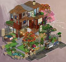 Japanese Habbo Exterior In 2021 Pixel Art Landscape Pixel Art Background Isometric Art