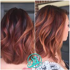 Blush Ginger Balayage Short Hair Balayage On Dark Hair Copper Balayage Hair Painting On Long Bob Brown Hair Balayage Short Hair Balayage Balayage Hair
