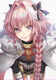 long hair, pink hair, smiling, looking at viewer, thighs, braids, Fate  series, FateGrand Order, FateApocrypha , anime boys, 2D, portrait  display, armor, Astolfo (FateApocrypha), femboy, simple background, fan  art, purple eyes, anime |