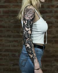 Black And White Space Tattoo Half Sleeve Negative Space Full Sleeve Black Rose Tattoo Full Sleeve Tattoos Rose Tattoo Sleeve Half Sleeve Tattoos Designs