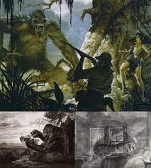 King kong, but then, of course, the two giants met. King Kong 1933 Concept Art By Willis O Brien Byron Crabbe And Mario Larrinaga Godzilla