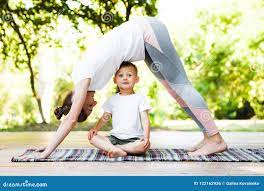 Mom and Son are Practicing Yoga in the Park. Stock Photo - Image of mother,  health: 122162936
