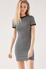 Black And White Striped Bodycon Dress Outfit Bdg Striped Bodycon Tee Dress Urban Outfitters Bodycon Dress With Sleeves Black Dress Outfit Casual Fashion
