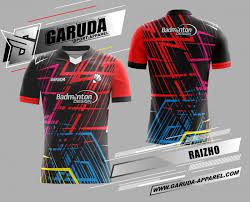 Desain dengan tampilan yang menggabungkan dua warna secara simple memang banyak diminati oleh para konsumen garuda print. Desain Baju Badminton Raizho Warna Hitam Merah Tampil Memukau