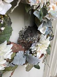 A bird nest is the spot in which a bird lays and incubates its eggs and raises its young. A Bird Built A Nest In The Wreath On My Front Door Aww