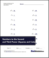 Exponents Worksheets For Numbers To The Second And Third Power Squares And Scientific Notation Worksheet Scientific Notation Math Facts Addition