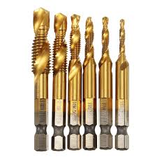 Drillpro 6pcs M3 M10 Combination Drill Tap Bit Set Hss 6542 Titanium Coated Deburr Countersink Bits