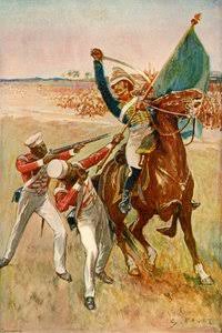 Sergeant Richard Wadeson, 75th Regiment, coming bravely to the rescue of Private Michael Farrell who was assailed by a number of rebel cavalry, Indian Mutiny, 18th July 1857, from a series entitled '