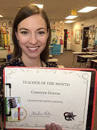 Congratulations to our teacher of the month, Cameryn Graves. Thank you to  @GentisHC for free dessert 🧁