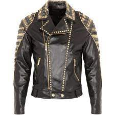 Versace Studded Leather Jacket 5 430 Liked On Polyvore Featuring Men S Fashion Men S Clothi Spiked Leather Jacket Leather Jacket Style Leather Jacket Men