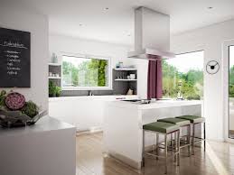 Offene Kuche Modern Weiss Und Kucheninsel Mit Sitzgelegenheit In 2020 Fertighauser Haus Kuchen Kuchen Design