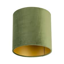 Un large choix à portée de main ! Tissu Abat Jour Velours Vert 25 25 25 Avec Interieur Dore Qazqa Classique Antique Cylindre Rond