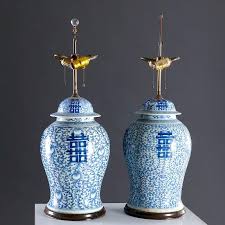 Description timeless and elegant ginger jars in every color of the rainbow have been converted into functional lamps to brighten any space. Pair Large Chinese Blue And White Ginger Jar Lamps Sold At Auction On 17th May Bidsquare