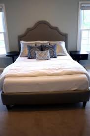Diy Upholstered Platform Bed With Curved Fabric Headboard Upholstered Beds Upholstered Bed Frame Bed Frame And Headboard