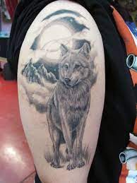 Adrian Gallegos High Voltage Tattoo Wolf And Moon Tattoo Wolf Tattoos Men Wolf Tattoo