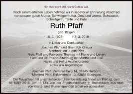 Traueranzeigen von Ruth Pfaff