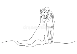 Continue One Line Tekening Van Gelukkig Echtpaar In Het Huwelijk Man En Vrouw Met Een Trouwjurk Die Zoenen En Geluk Zegenen Vector Illustratie Illustration Of Viering Getrokken 162886324