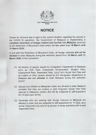 Malaysia is divided into two distinctive areas, with an equatorial climate, having both a monsoon and a dry malaysians make every effort to build relationships, and will avoid public humiliation or embarrassment. Notice On Restriction Of Movement Order Dated 18 March 2020 News From Mission Portal