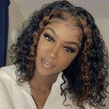 Wowebony 12 16 Inches Natural Color With Highlight Fringe150 Density Indian Remy Hair Lace Front Wigs Shelly Curly Hair Styles Naturally Curly Hair Styles Blonde Highlights