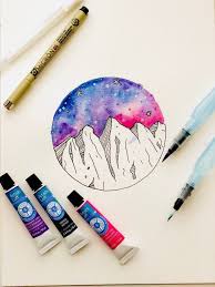 Galaxy Mountain Art Galaxy Drawings Bullet Journal Watercolour Watercolor Pencil Art