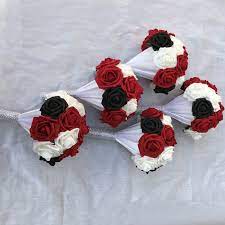 Balsamhill.com has been visited by 10k+ users in the past month Wedding Bouquets Package For 5 Bridesmaids Dark Red Black White Roses Vanrina