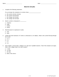 Series parallel dc circuits worksheet dc electric circuits. Electric Circuits Grade 9 Free Printable Tests And Worksheets Helpteaching Com