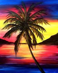 Silhouette palm tree and sunset sky in flat icon design with vintage filter background. Palm Tree Beach Sk H Easy Novocom Top