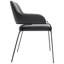 Gazelle Dining Chair With Arms Contemporary Jet Black Metal Base Grey Leather From A Uniq Steel Dining Chair Metal Dining Chairs Antique Dining Room Chairs