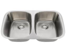 The sink is made of stainless steel in silver satin finish and has four faucet holes. 510 Double Bowl Stainless Steel Sink