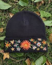 Learn how to crochet a chunky beanie in just one hour! Custom Floral Embroidered Beanie Diy Embroidery Embroidery Inspiration Embroidery On Clothes