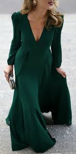 Black Tie Wedding Outfit Emerald Green Long Sleeved Floor Length Wrap Dress Black And Gold Geometric Pattern Ev Formal Wedding Guests Fashion Guest Outfit