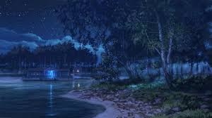 Anime Scenery Lake House At Night Dark Landscape Anime Scenery Scenery Background