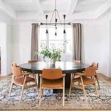 Shapes and sizes of dining tables, chairs and furniture need to be considered so personal movement is not impeded when the room is fully in use. Your Guide To Choosing The Perfect Rug Size Sarah Jacquelyn Interiors