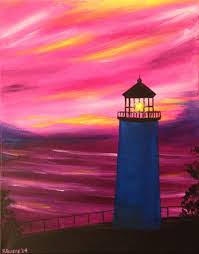 Place a sheet of graphite paper underneath the traceable (shiny side down). Easy Sunset Lighthouse Painting Novocom Top
