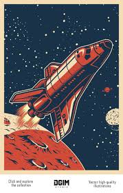 Spaceship In Outer Space Poster Design In 2020 Space Poster Design Retro Space Posters Space Poster