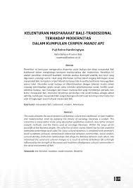 Pdf Kelenturan Masyarakat Bali Tradisional Terhadap Modernitas Dalam Kumpulan Cerpen Mandi Api
