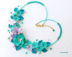 Mint Necklace Wedding Necklace Lilac Necklace Flower Etsy In 2020 Flower Jewellery Mint Necklace Mint Jewelry