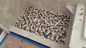 36x48 Custom Shower Pan With Pebbles In The Corner There Is A Foot Step For Shaving Those Legs Design And W Custom Shower Pan Tile Projects Master Bathroom