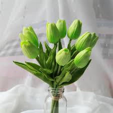 They come in shade of white but change to lime green with time. Green Tulip Bouquet Artificial Wedding Flowers Arrangement Vanrina