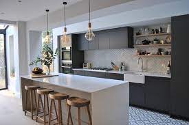 Dec 30, 2020 · a modern kitchen island in chrome or painted in a deeper or contrasting colour to the wall cabinets will make it a focal point in a grey kitchen. Modern Dark Grey Kitchen With Black Handles Contemporary Kitchen London By Eclectic Interiors Houzz
