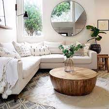Modern Living Room Decor Wood Coffee Table Round Mirror Living Room Decor Minimalist Decor Idea Living Room Decor Modern Living Room Mirrors Modern Living Room