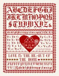 The model was stitched on 14 ct./28 ct. Heart Of The Home Sampler Cross Stitch Pattern By Muffy Crosstitch Com