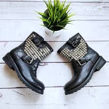 Ash Titan Black Studded Leather Moto Boots 38