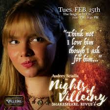 See Villein AUDREY SCIALLA in our upcoming NIGHTS of VILLEINY premiere  (tickets in bio). Audrey is also currently rehearsing the role of Elle  Woods in "LEGALLY BLONDE: The Musical" at WAHS. Past