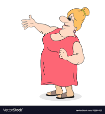 Plump housewife in a sundress with her hand Vector Image