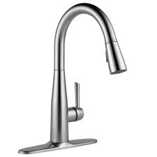 Home depot kitchen faucets with sprayer. Delta Essa Single Handle Pull Down Sprayer Kitchen Faucet With Magnatite Docking In Arctic Stainless 9113 Ar Dst The Home Depot Kitchen Faucet Kitchen Faucet Upgrade Delta Kitchen Faucet